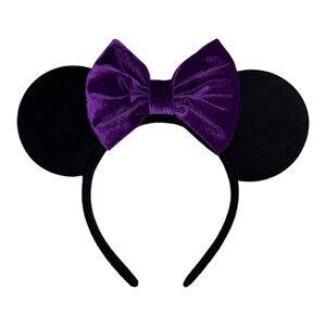 Velvet Mouse Ears Headband - Festival or Theme Park Style Purple Bow